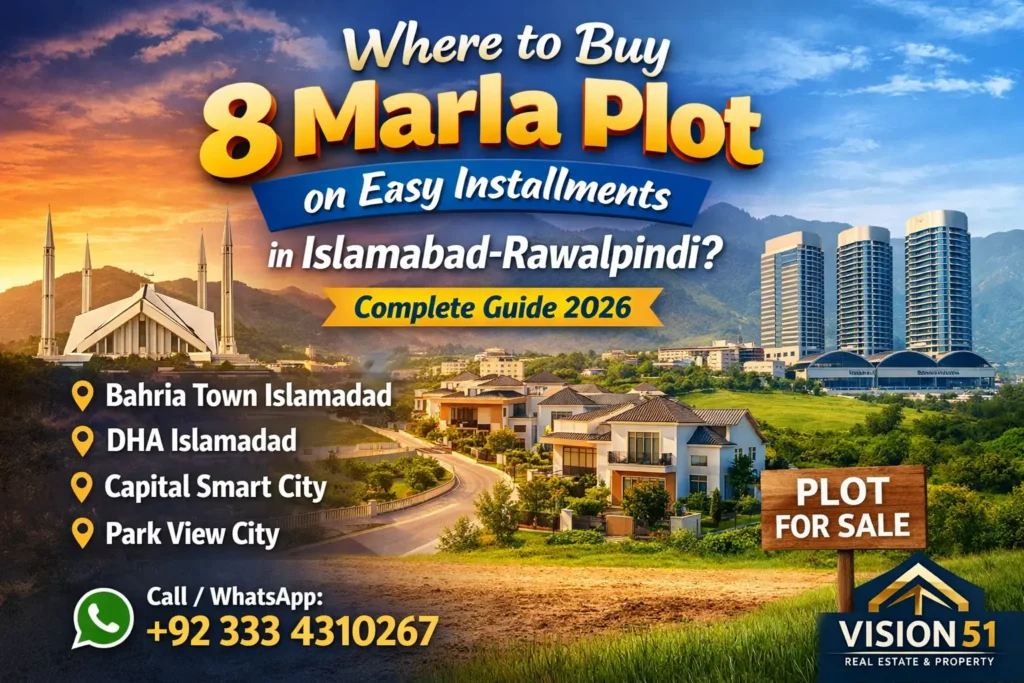8 Marla plot on easy installment in Islamabad Rawalpindi 2026 by Vision51 Real Estate & Property with flexible payment plan in Bahria Town, DHA, Capital Smart City and Park View City