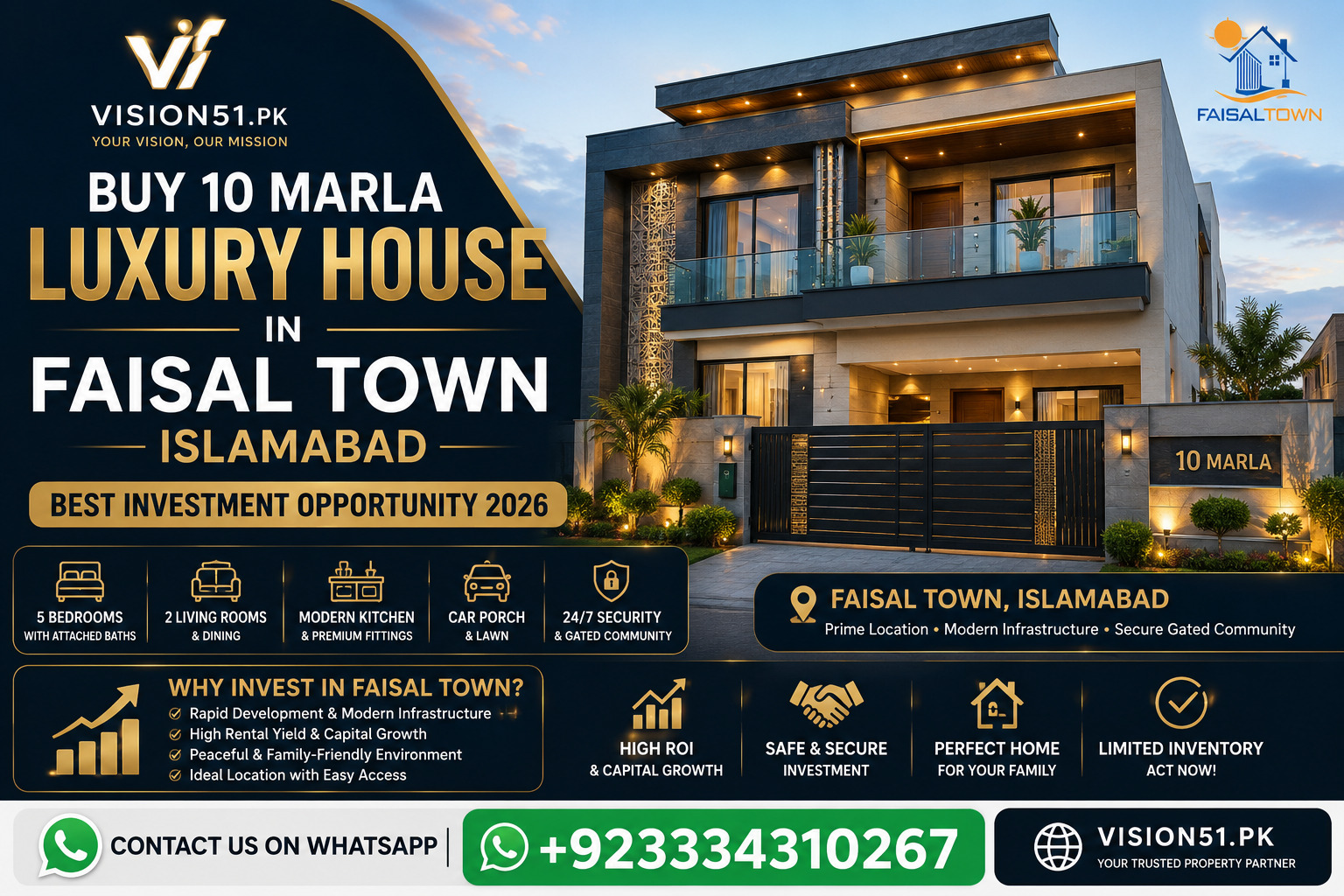 Buy 10 Marla Luxury House in Faisal Town Islamabad – Best Investment Opportunity 2026